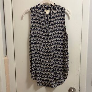 Anthropologie Navy and White Sleeveless Blouse